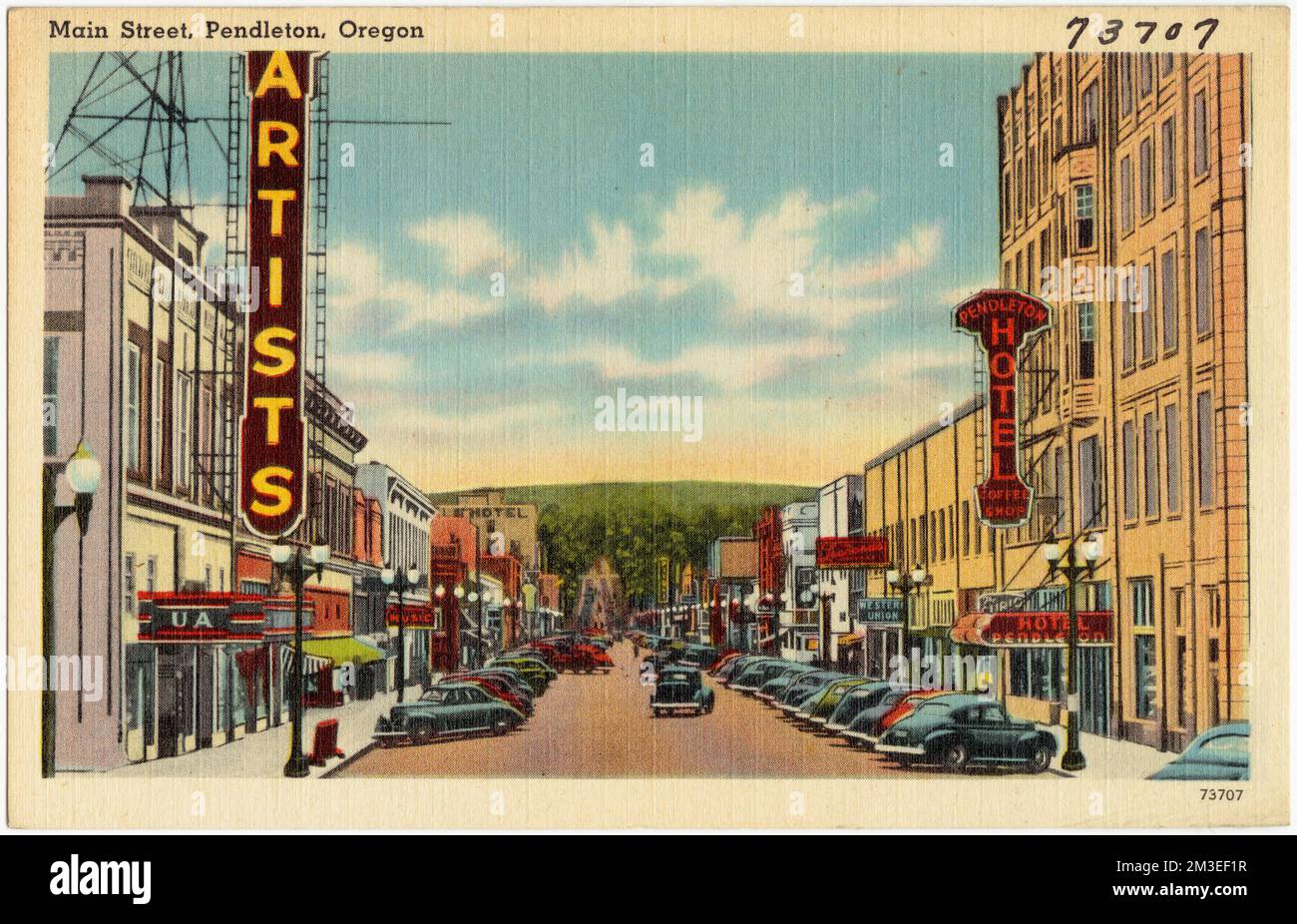 Main Street, Pendleton, Oregon , Villes et villages, Tichnor Brothers Collection, Cartes postales des États-Unis Banque D'Images