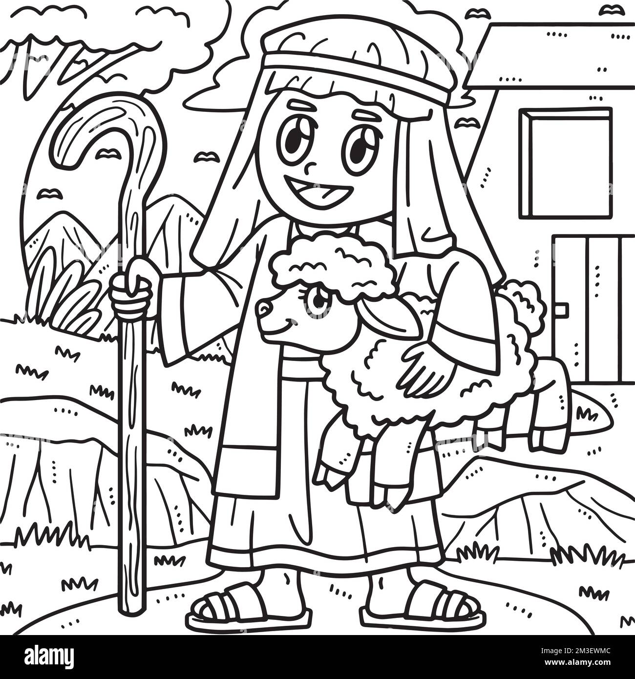 Christian Shepherd page de coloriage pour enfants Illustration de Vecteur