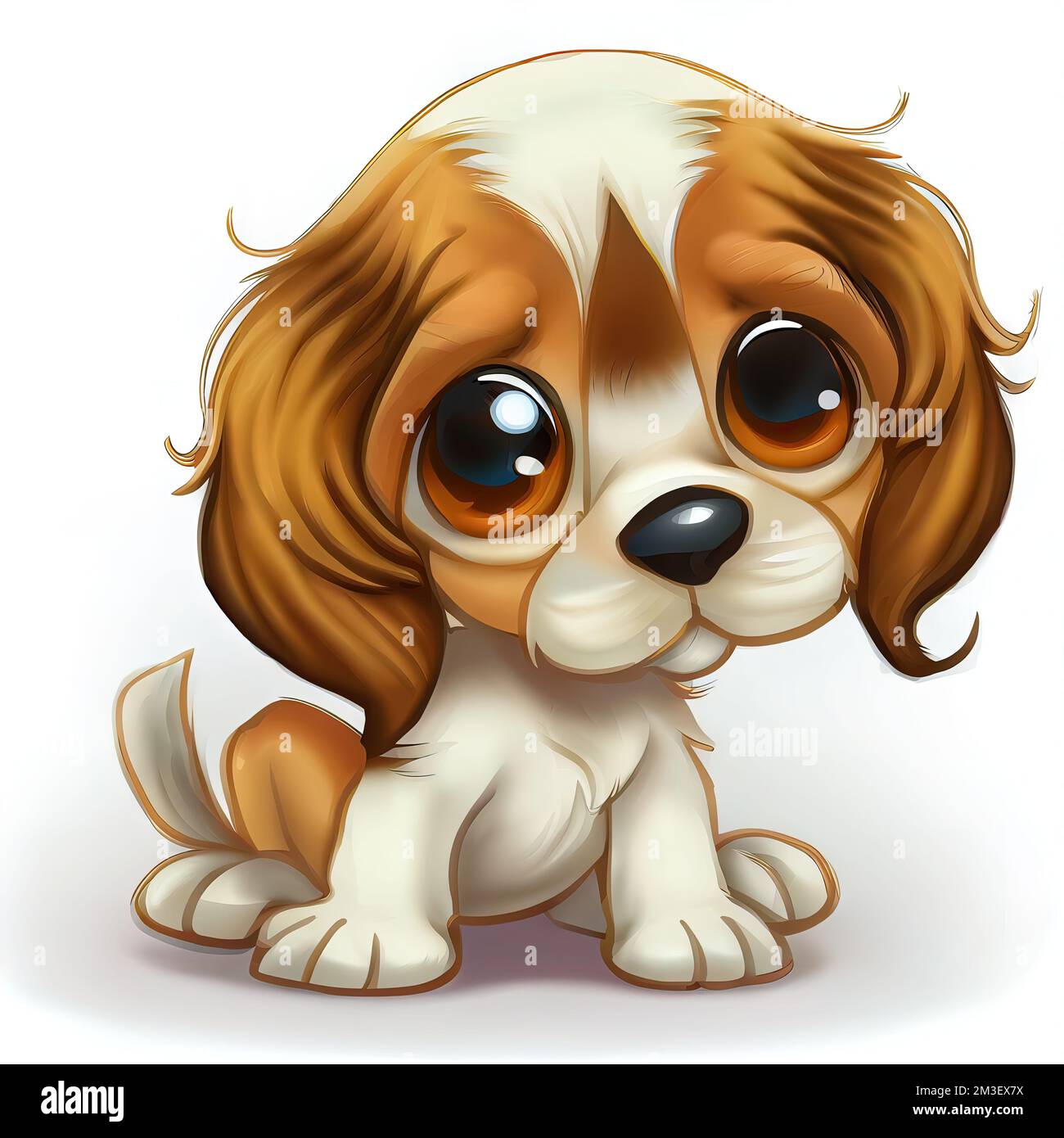 un petit chiot avec de grands yeux assis sur le sol avec un regard triste sur son visage. . Banque D'Images