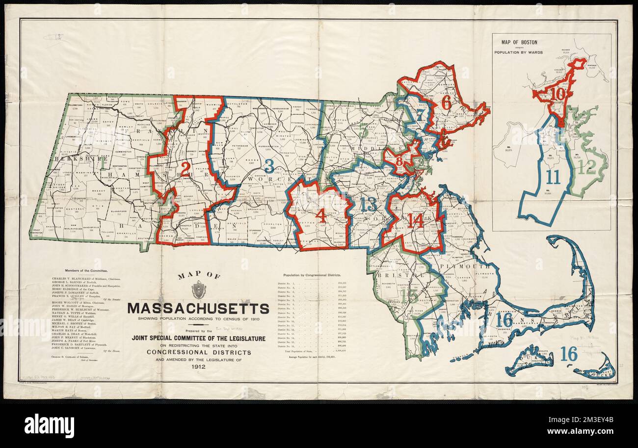 Carte du Massachusetts montrant la population selon le recensement de 1910 , Massachusetts, population, cartes, Boston Mass., Population, cartes Norman B. Leventhal Map Centre Collection Banque D'Images