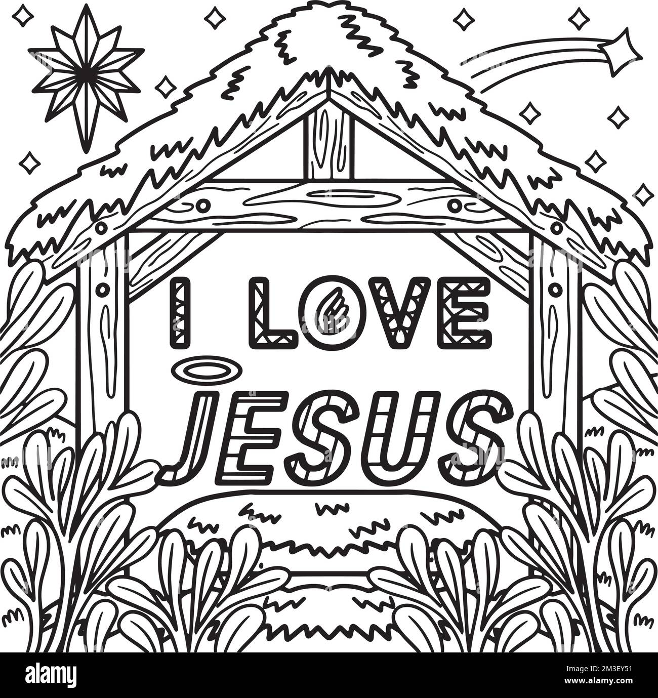 Christian I Love Jesus coloriage page pour enfants Illustration de Vecteur