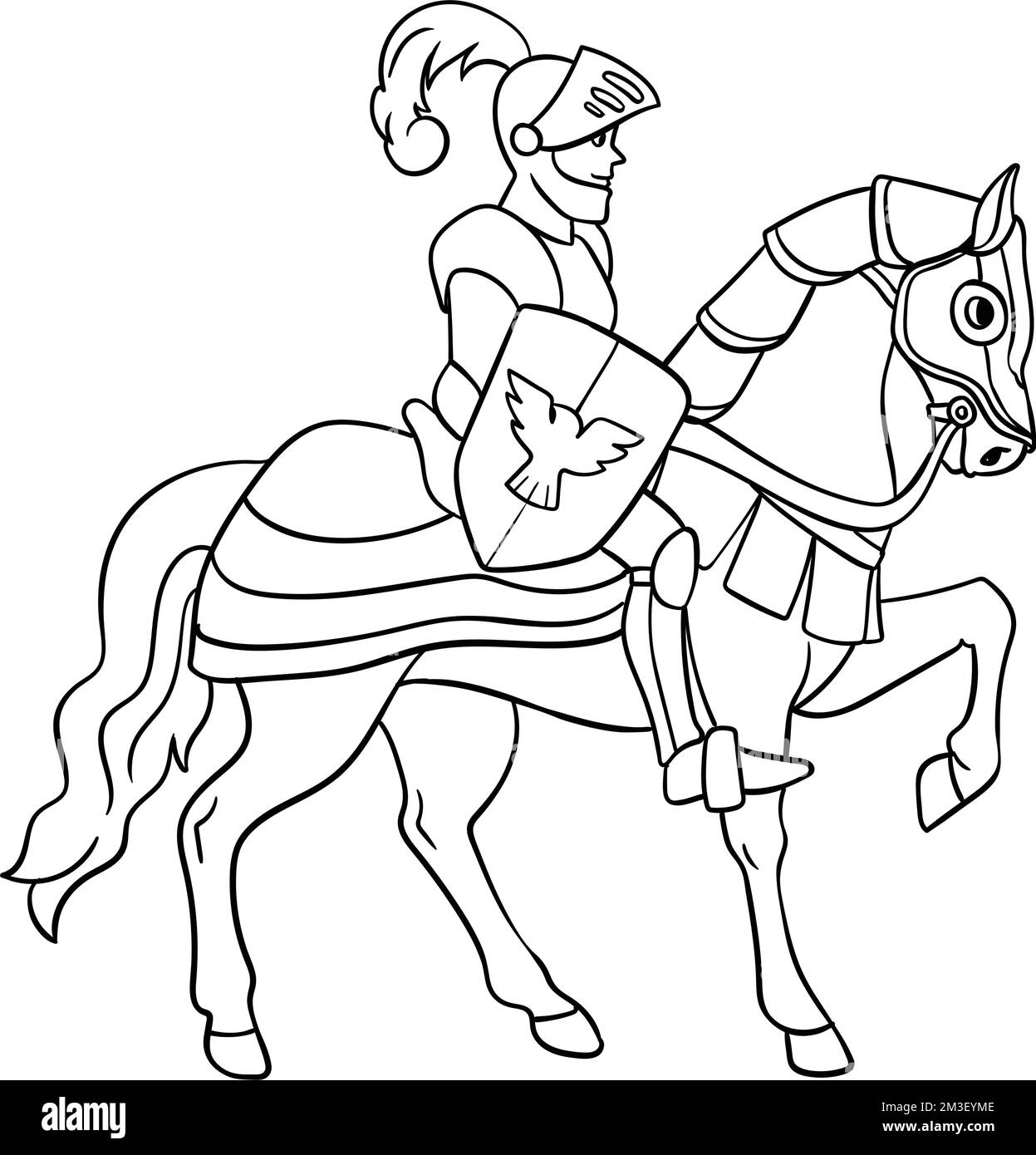 Page de coloriage isolée Knight on a Horse pour enfants Illustration de Vecteur