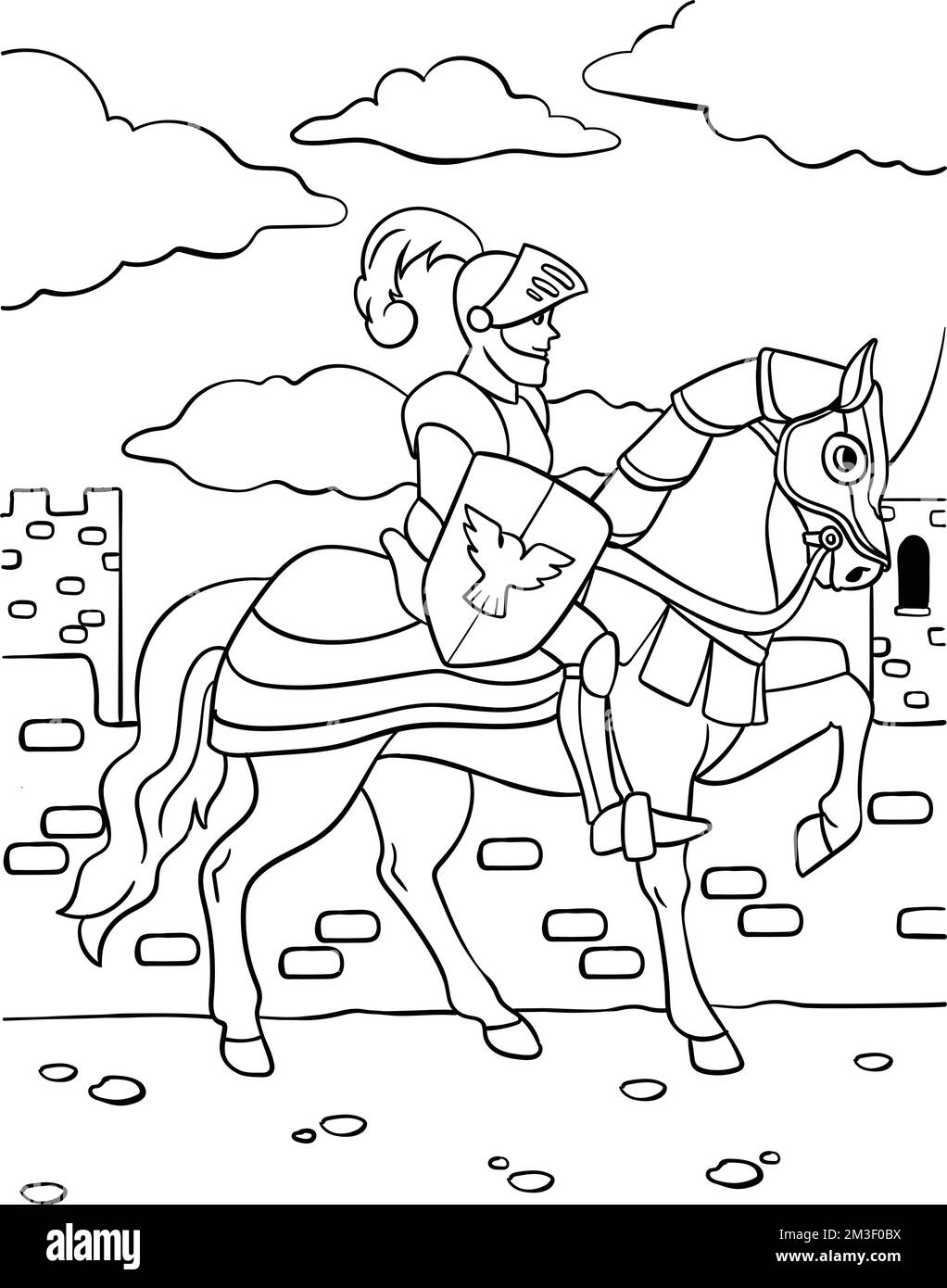 Page de coloriage Knight on a Horse pour enfants Illustration de Vecteur