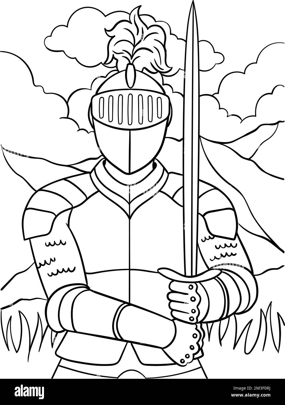 Page de coloriage Knight in Armor pour enfants Illustration de Vecteur