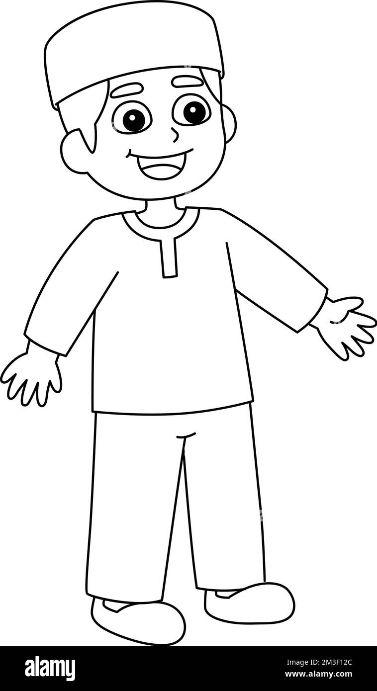 Ramadan Happy Muslim Boy Isolated coloriage page Illustration de Vecteur