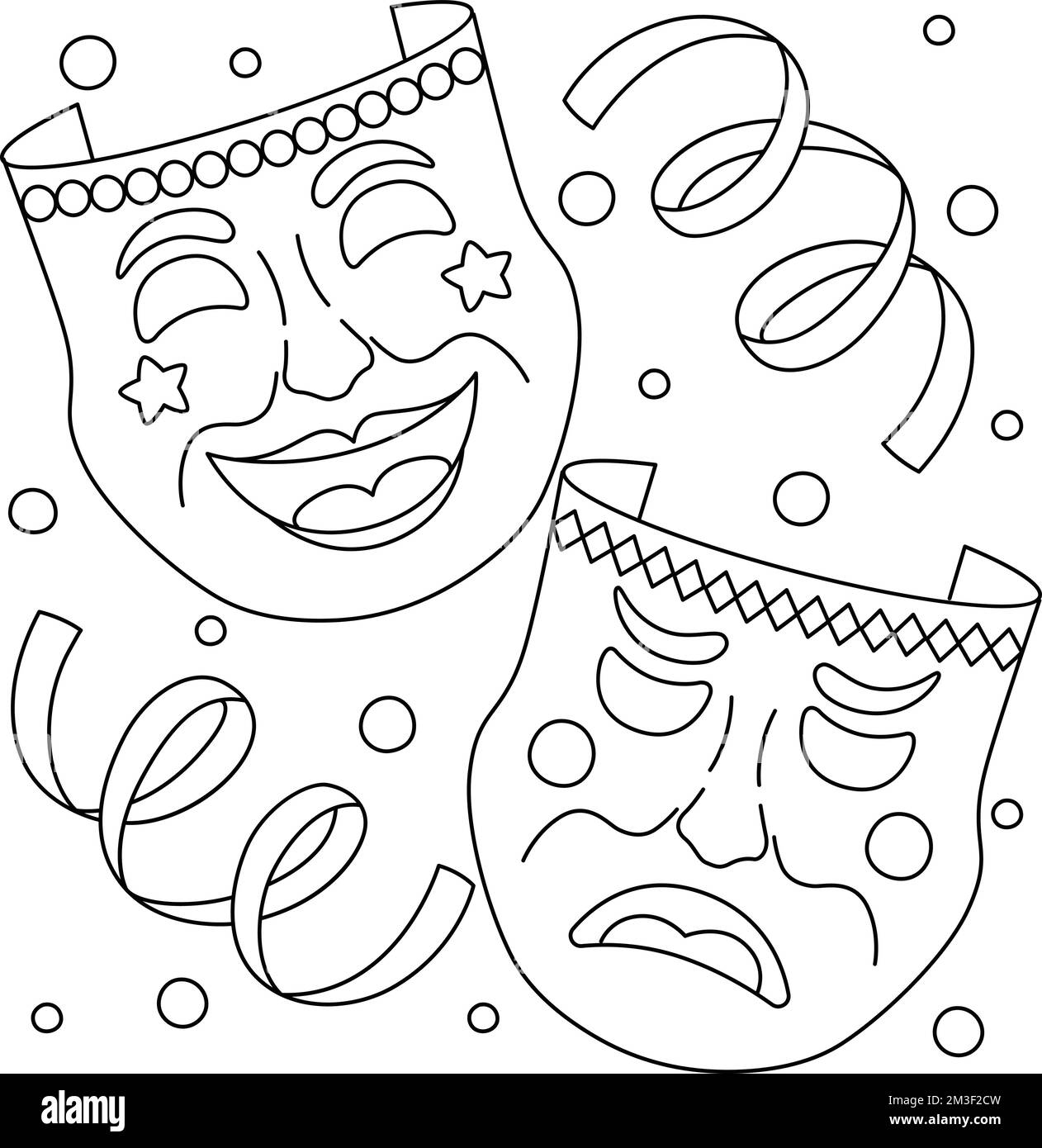 Mardi gras tragédie et de la Comedy masques coloriage page Illustration de Vecteur