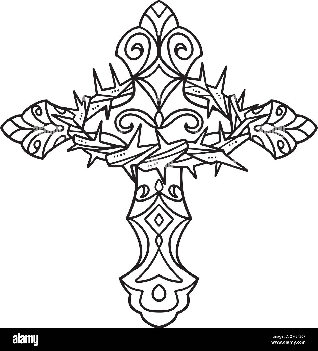 Croix chrétienne avec couronne de Thorns isolée Illustration de Vecteur