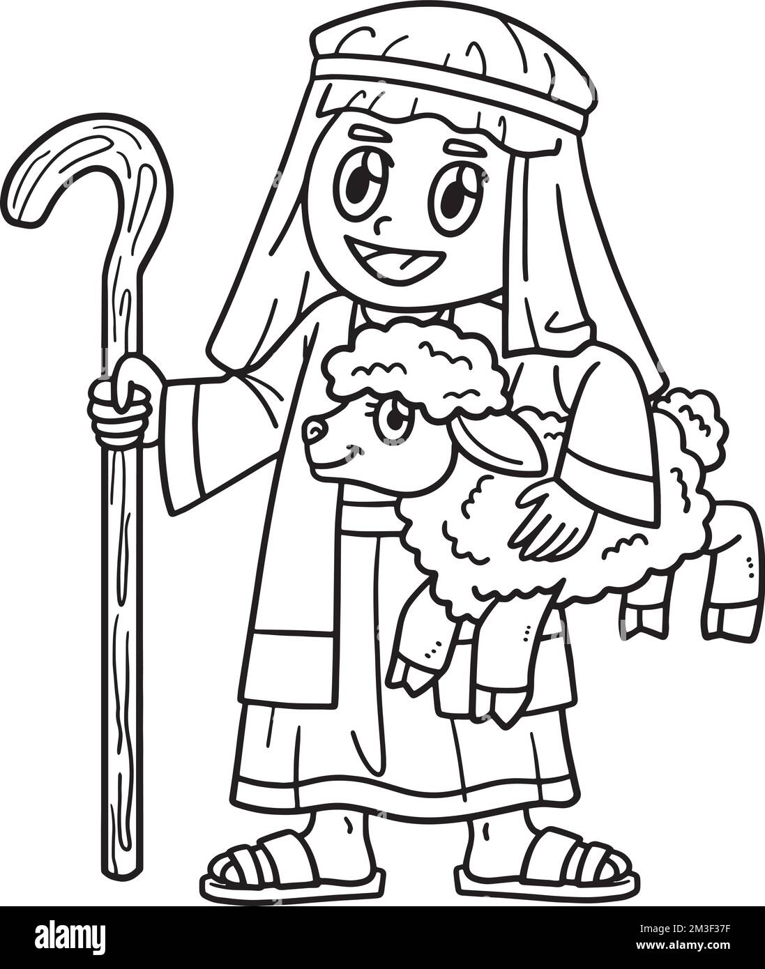 Christian Shepherd et Sheep coloration isolée Illustration de Vecteur