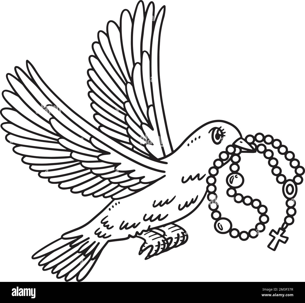 Christian Dove avec Rosary Isolated coloriage page Illustration de Vecteur