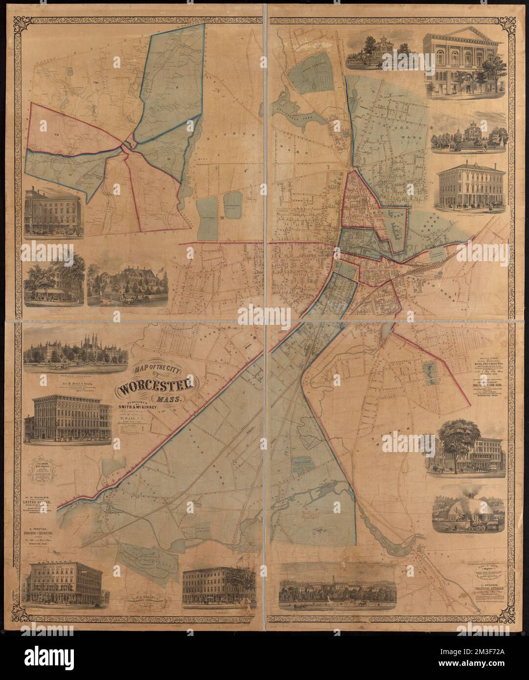 Plan de la ville de Worcester, Massachusetts. , Immobilier, Massachusetts, Worcester, cartes, Worcester Mass., cartes Norman B. Leventhal Map Center Collection Banque D'Images