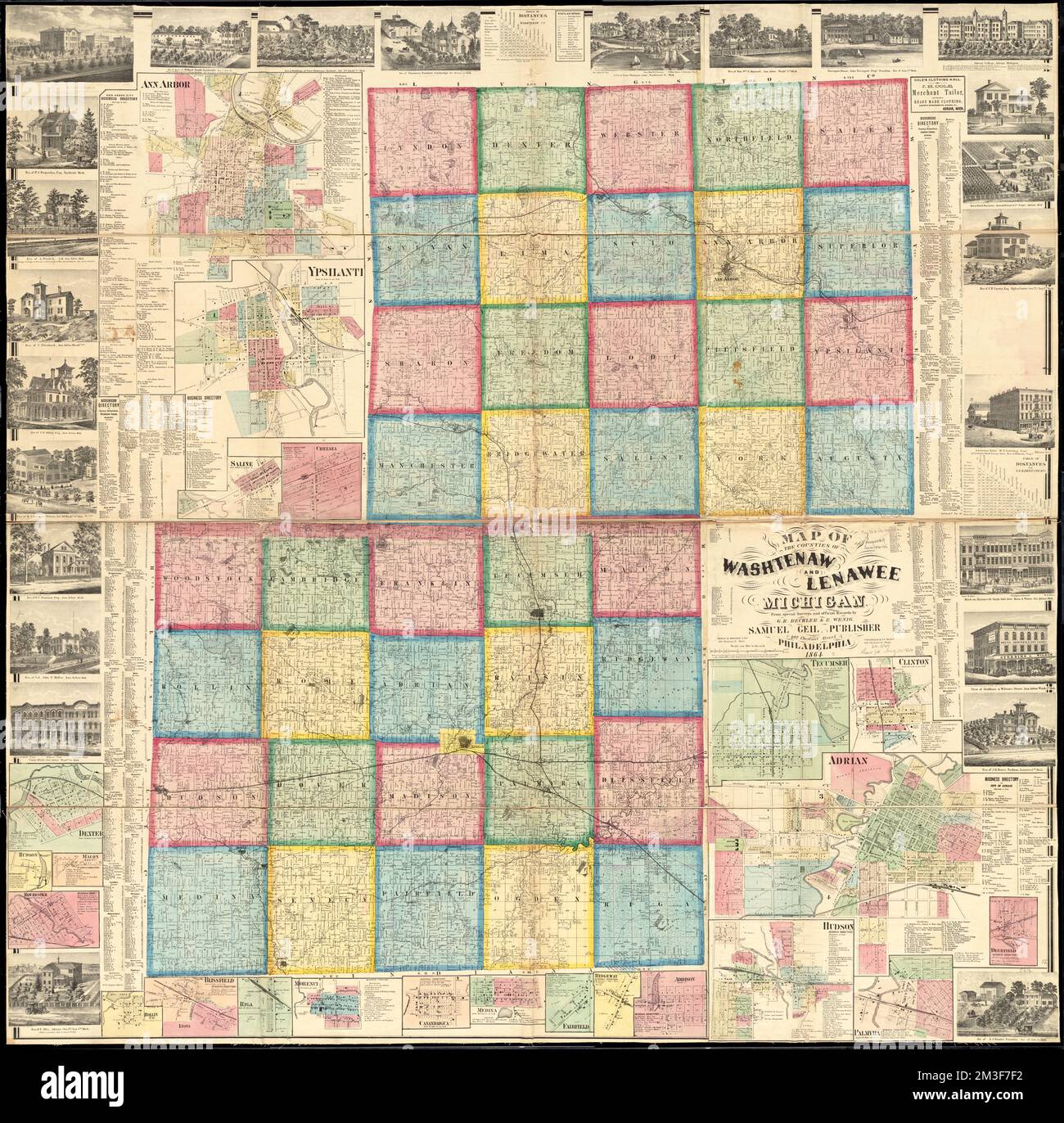 Carte des comtés de Washtenaw et Lenawee, Michigan , propriétaires fonciers, Michigan, Comté de Washtenaw, Cartes, immobilier, Michigan, Washtenaw County, cartes, Propriétaires fonciers, Michigan, Comté de Lenawee, cartes, immobilier, Michigan, Comté de Lenawee, cartes Norman B. Leventhal Map Center Collection Banque D'Images