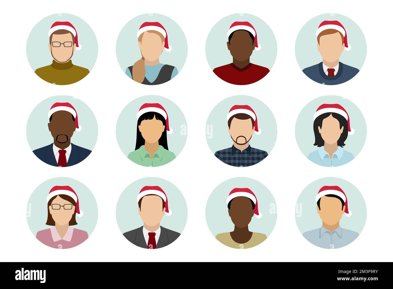 Ensemble d'avatars de Noël pour hommes et femmes. Illustration vectorielle. Illustration de Vecteur