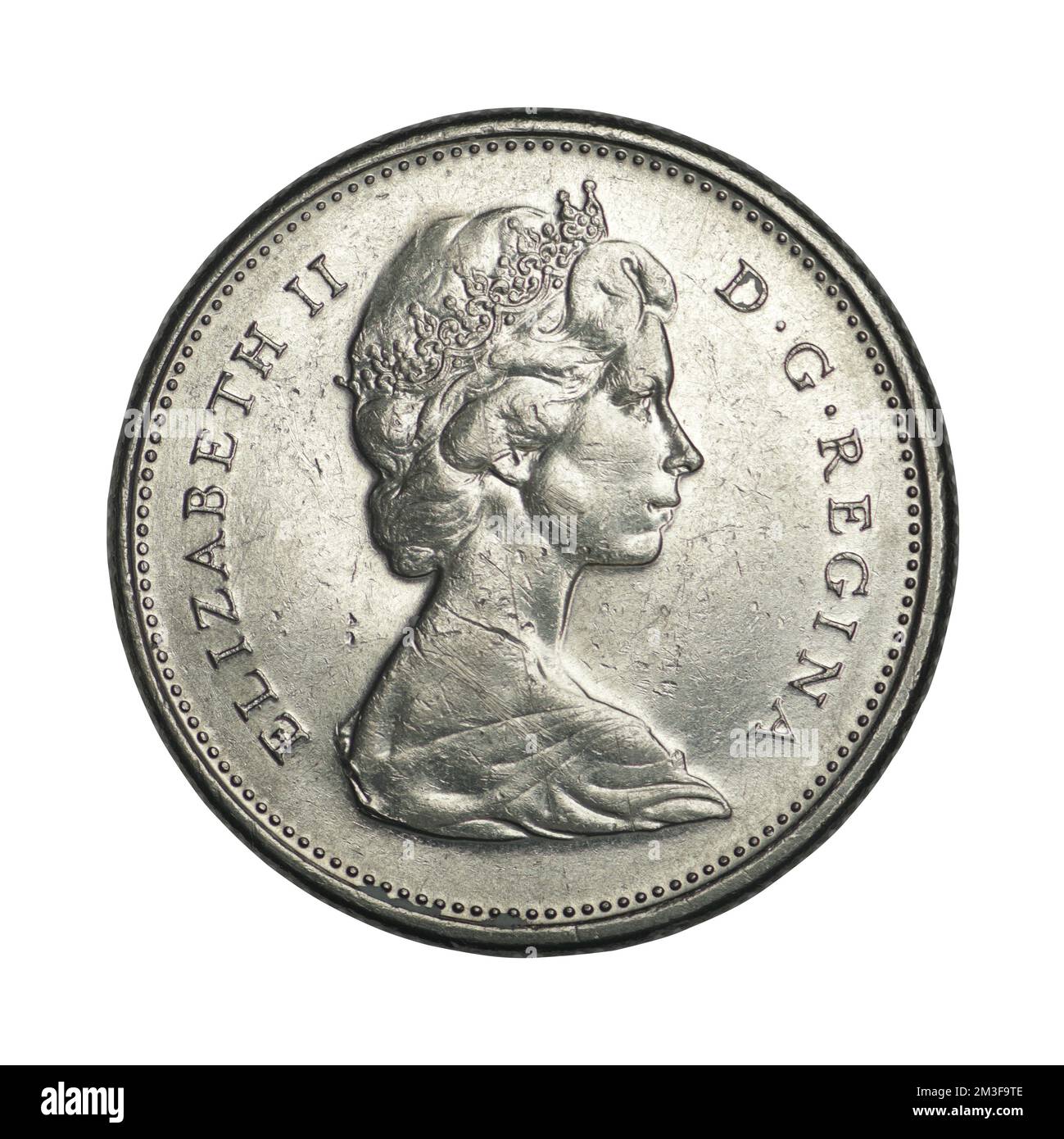 Canada 25 cents 1968-1978 sur fond blanc Banque D'Images