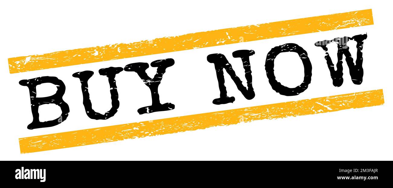 ACHETER MAINTENANT texte écrit sur jaune-noir grungy lignes cachet signe. Banque D'Images