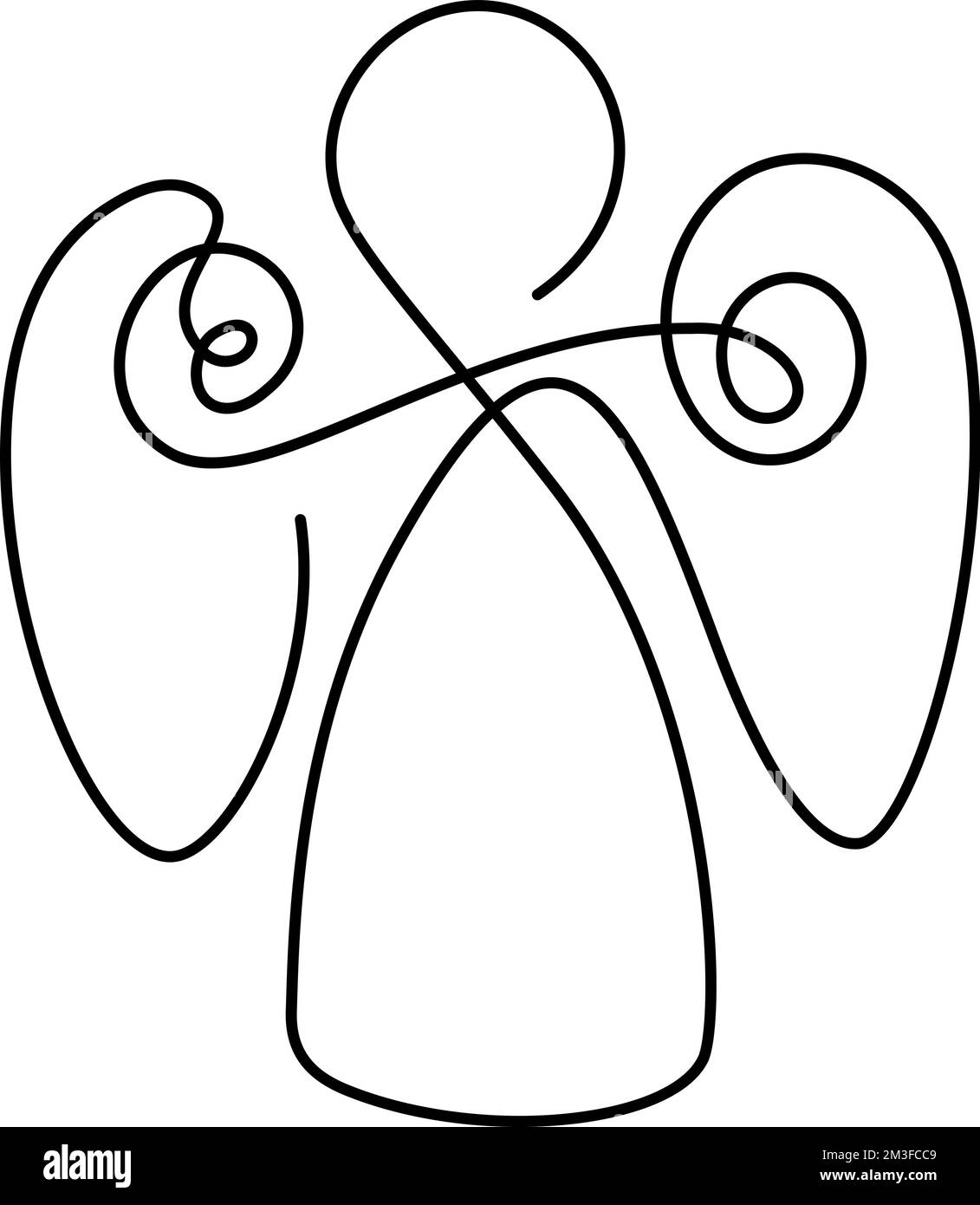 Un ange de Noël à vecteur simple, un dessin continu d'une ligne, un imprimé pour les vêtements et le logo, un emblème ou une silhouette une ligne, un résumé isolé Illustration de Vecteur