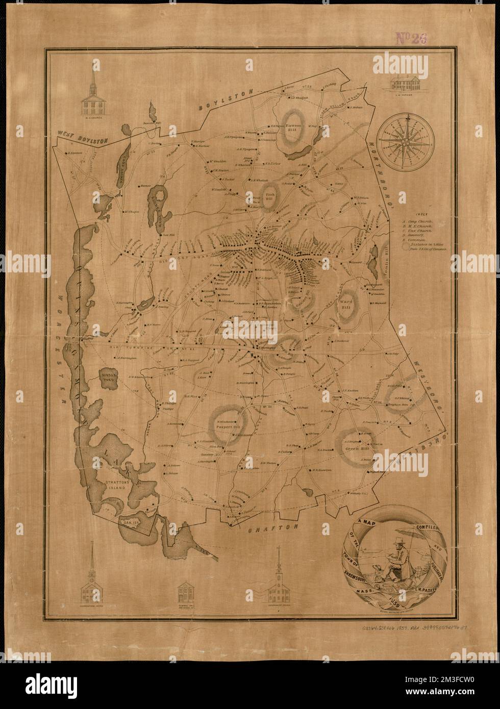 Une carte de la ville de Shrewsbury, Mass , propriétaires fonciers, Massachusetts, Shrewsbury, Cartes, Shrewsbury Mass., cartes Norman B. Leventhal Map Center Collection Banque D'Images