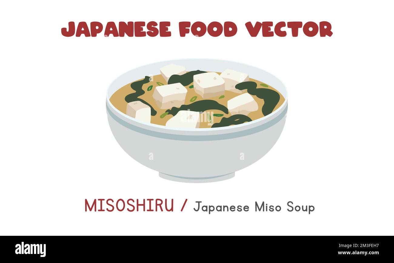 Japonais Misoshiru - Japonais Miso Soup dessin vectoriel plat, style de dessin animé clipart. Cuisine asiatique. Cuisine japonaise. Cuisine japonaise Illustration de Vecteur