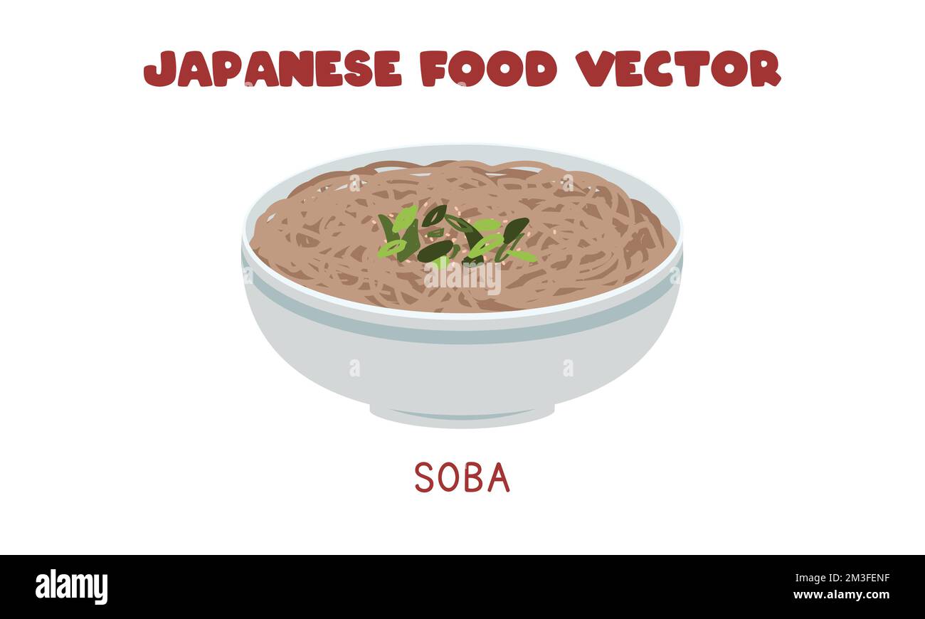 Bol à soupe de nouilles japonais Soba motif vectoriel plat, dessin animé clipart. Cuisine asiatique. Cuisine japonaise. Cuisine japonaise Illustration de Vecteur