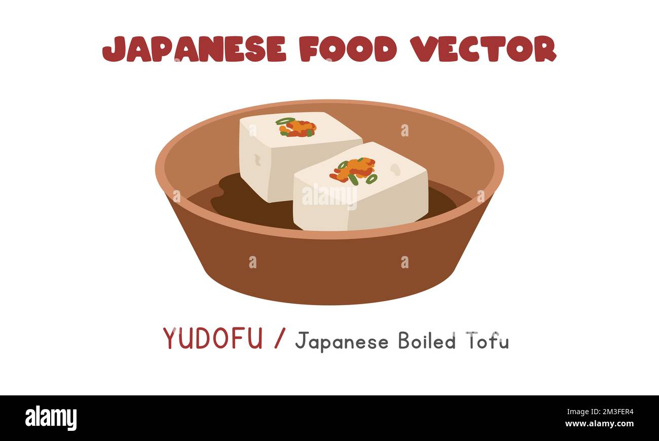 Yudofu japonais - illustration de dessin vectoriel plat de tofu bouilli japonais, style de dessin animé clipart. Cuisine asiatique. Cuisine japonaise. Cuisine japonaise Illustration de Vecteur
