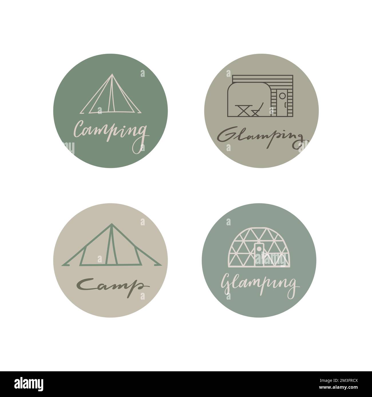 Ensemble de camping, icône de ligne de glamping pour le Web, les médias sociaux. Illustration de Vecteur