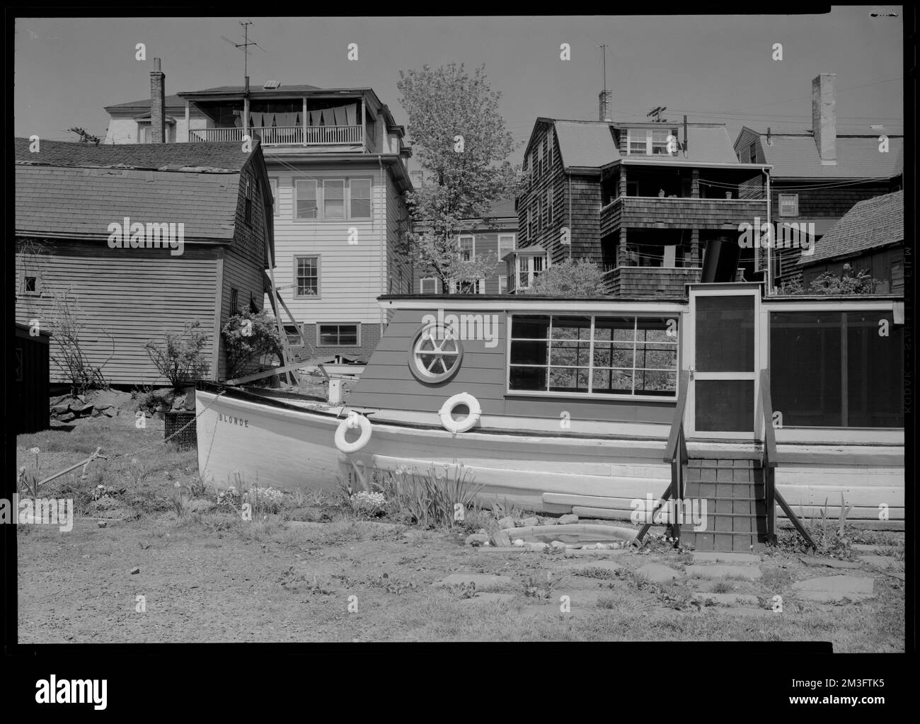 Marblehead, marine, bateau maison , Architecture, habitations, Bateaux. Collection de négatifs photographiques Samuel Chamberlain Banque D'Images