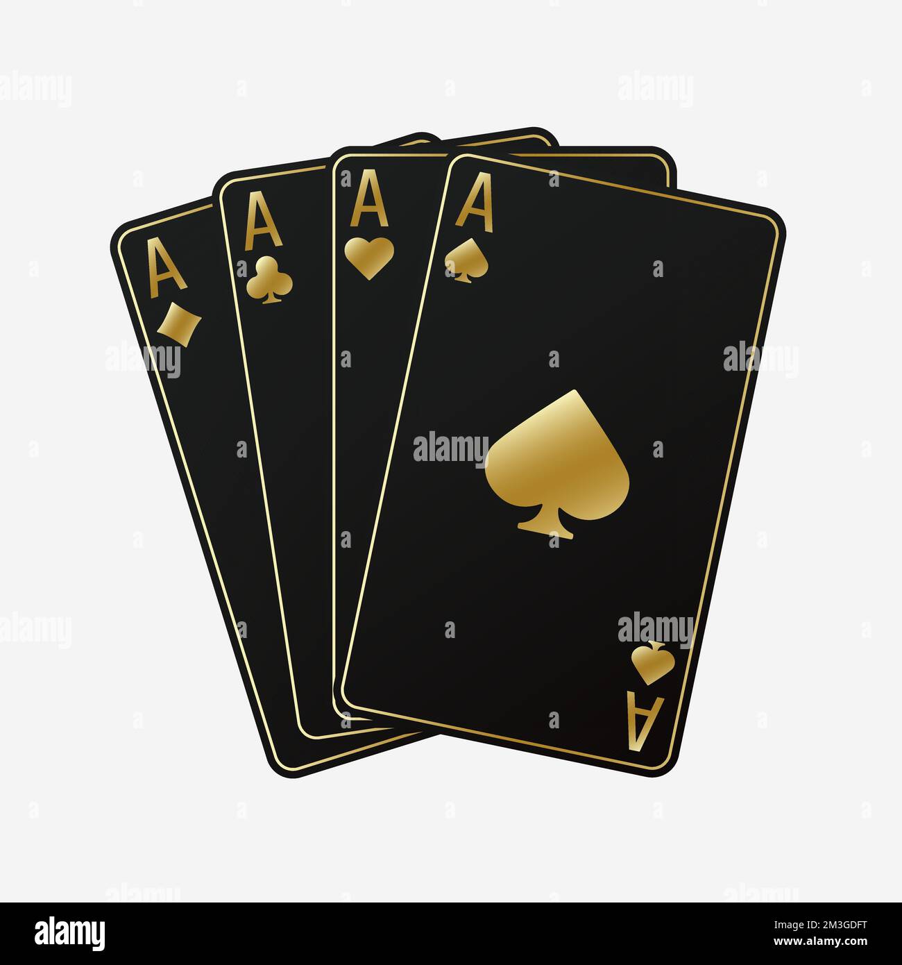 Un fan de cartes à jouer composé de quatre as noirs et d'or de pique, de diamants, de clubs, de coeurs. Scénario illustration poker et casino de tous les as Illustration de Vecteur