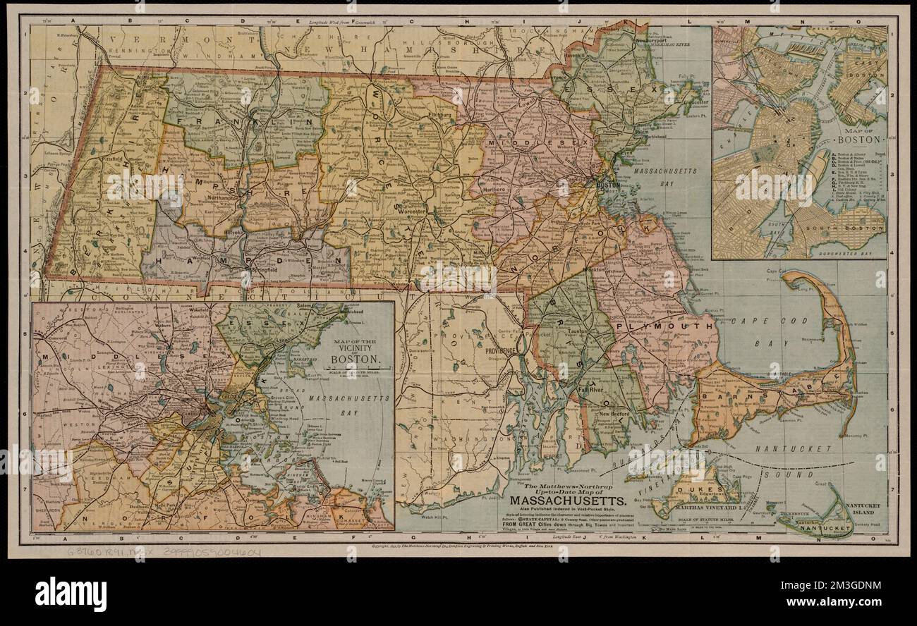 La carte Matthews-Northrup mise à jour du Massachusetts , Massachusetts, cartes Norman B. Leventhal Map Center Collection Banque D'Images