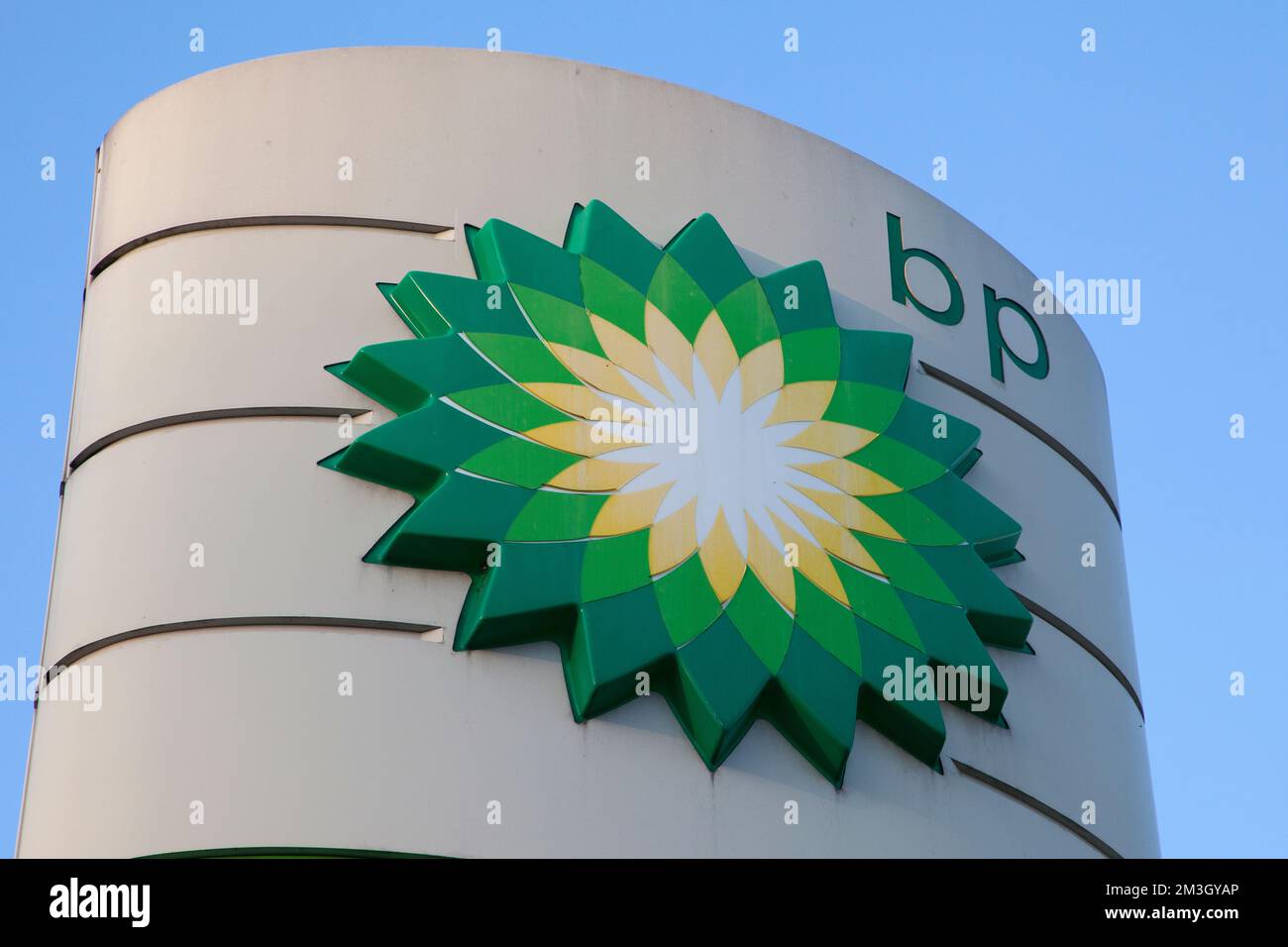 Logo BP dans une station-service de Gdansk en Pologne Banque D'Images