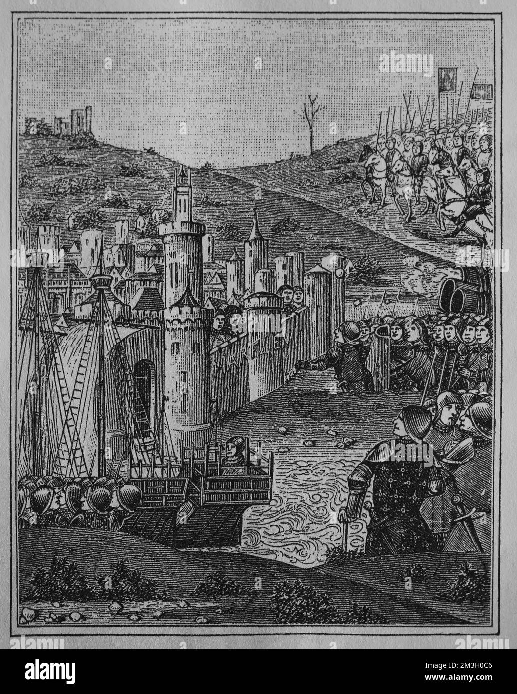 Le roi Charles VII, à la sortie de Rouen, expose la ville de Harfleur. 15th siècle. Banque D'Images
