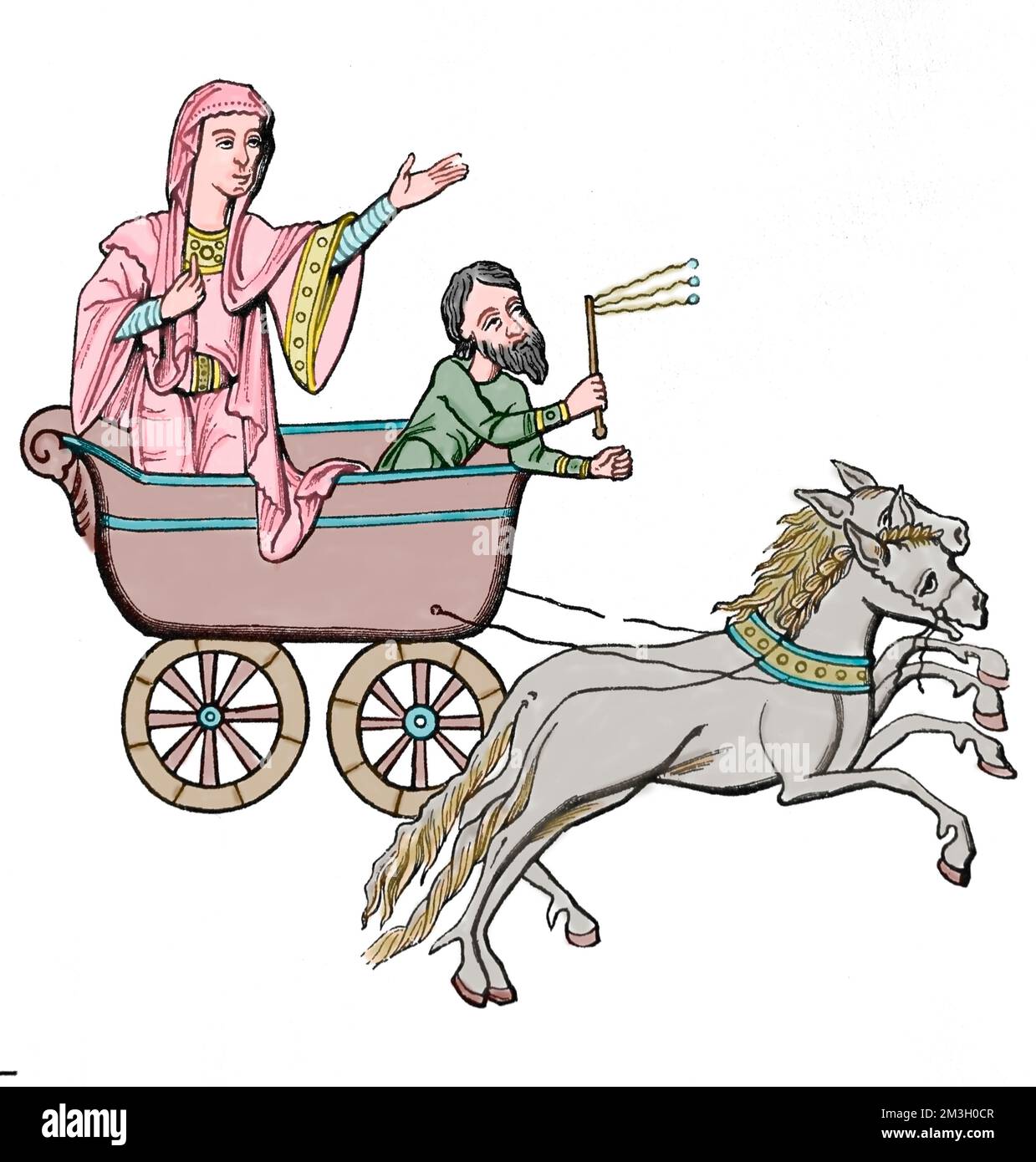 Ère romaine. La carucca, ou Plaisirs-calèche, dessinée par une paire de chevaux. Gravure, 19th centuryl Banque D'Images