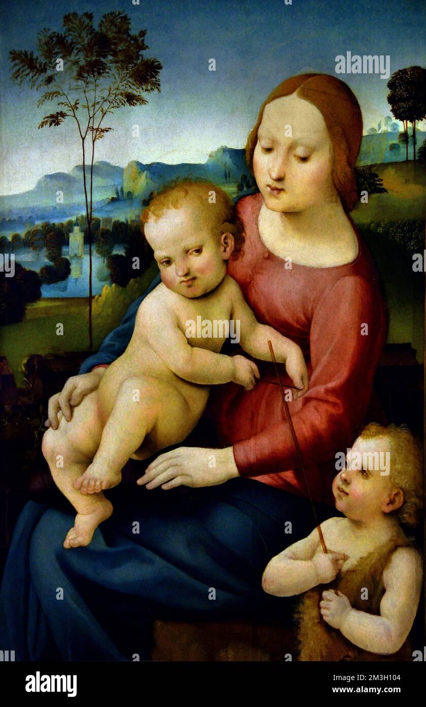 Madonna col Bambino e San Giovannino - Madonna with Child et San Giovannino de Girolamo Genga 1476-1551, Christian Art, Italie, Italien. Banque D'Images