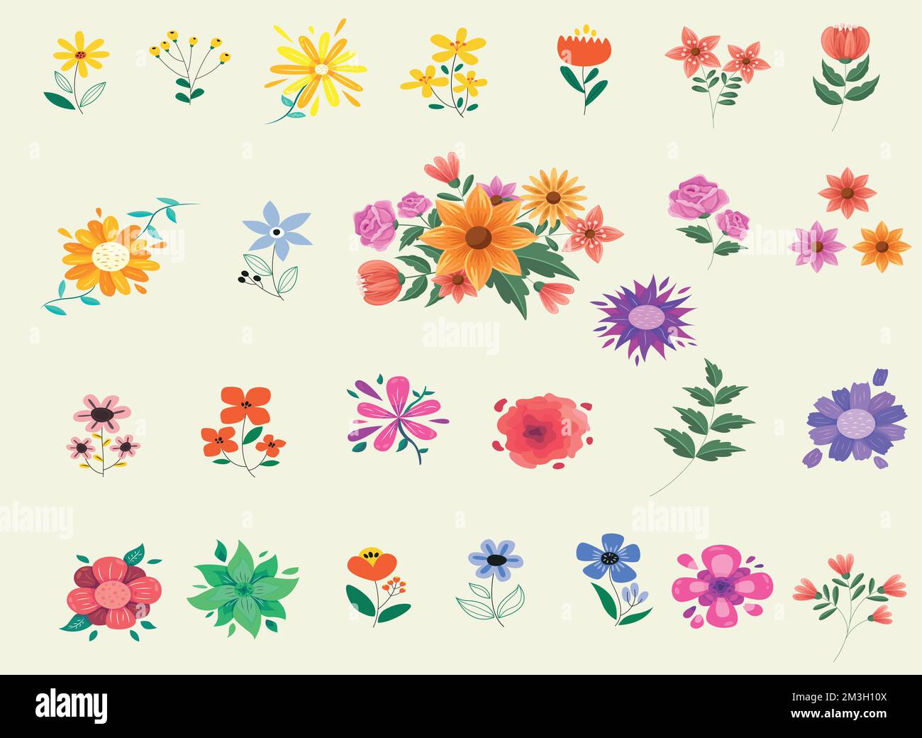 Un ensemble de fleurs colorées isolées sur fond blanc Illustration de Vecteur
