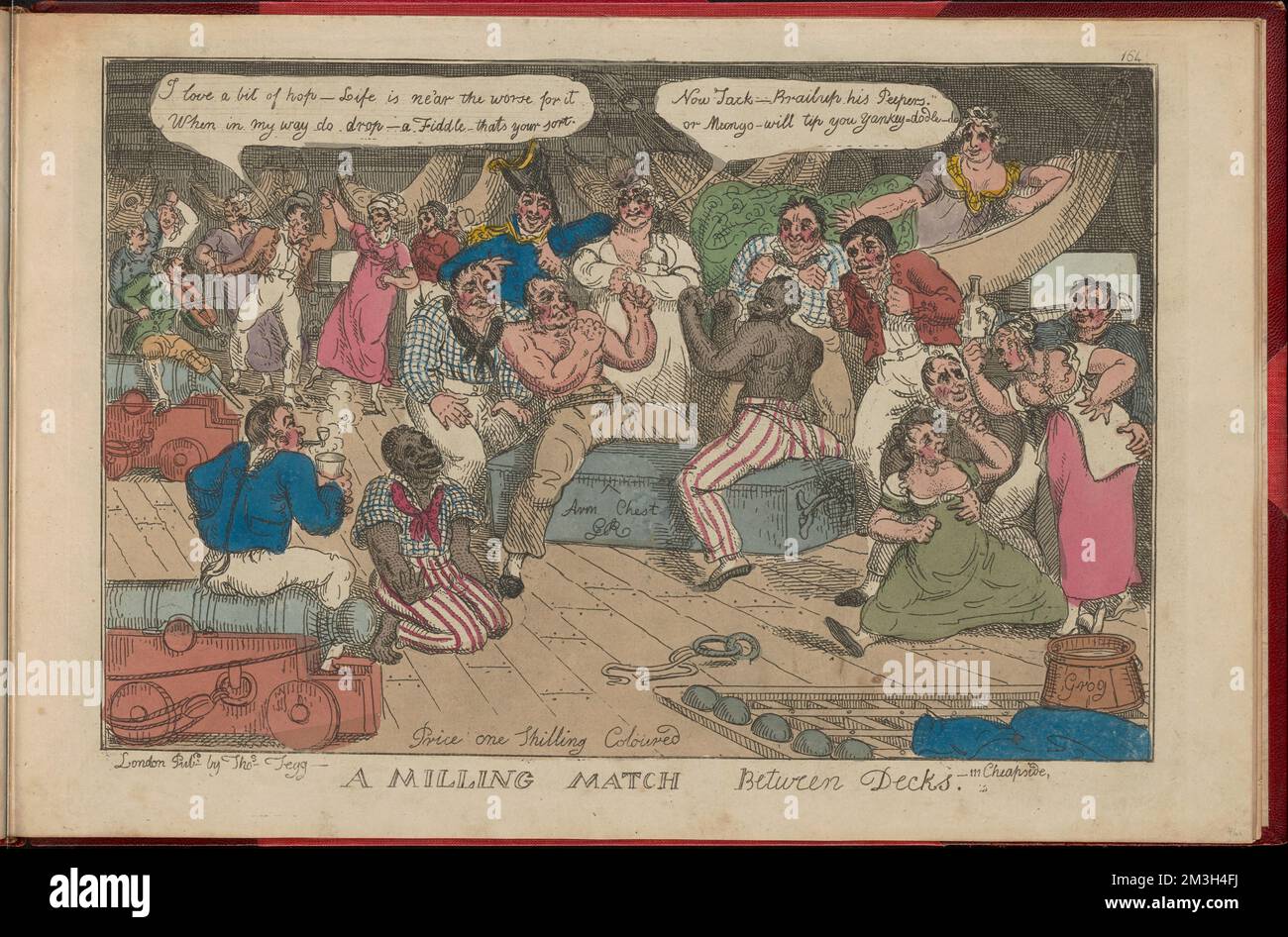 Un match de fraisage : entre les ponts , marins, Boxers Sports, Boxe, danse. Thomas Rowlandson (1756-1827). Impressions et mises en plan Banque D'Images