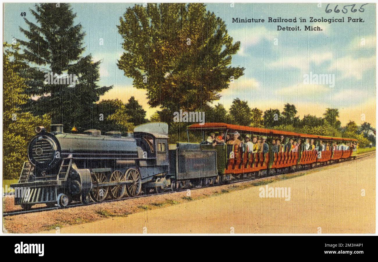 Chemin de fer miniature à Zoological Park, Detroit, Michigan , Attractions, Tichnor Brothers Collection, cartes postales des États-Unis Banque D'Images