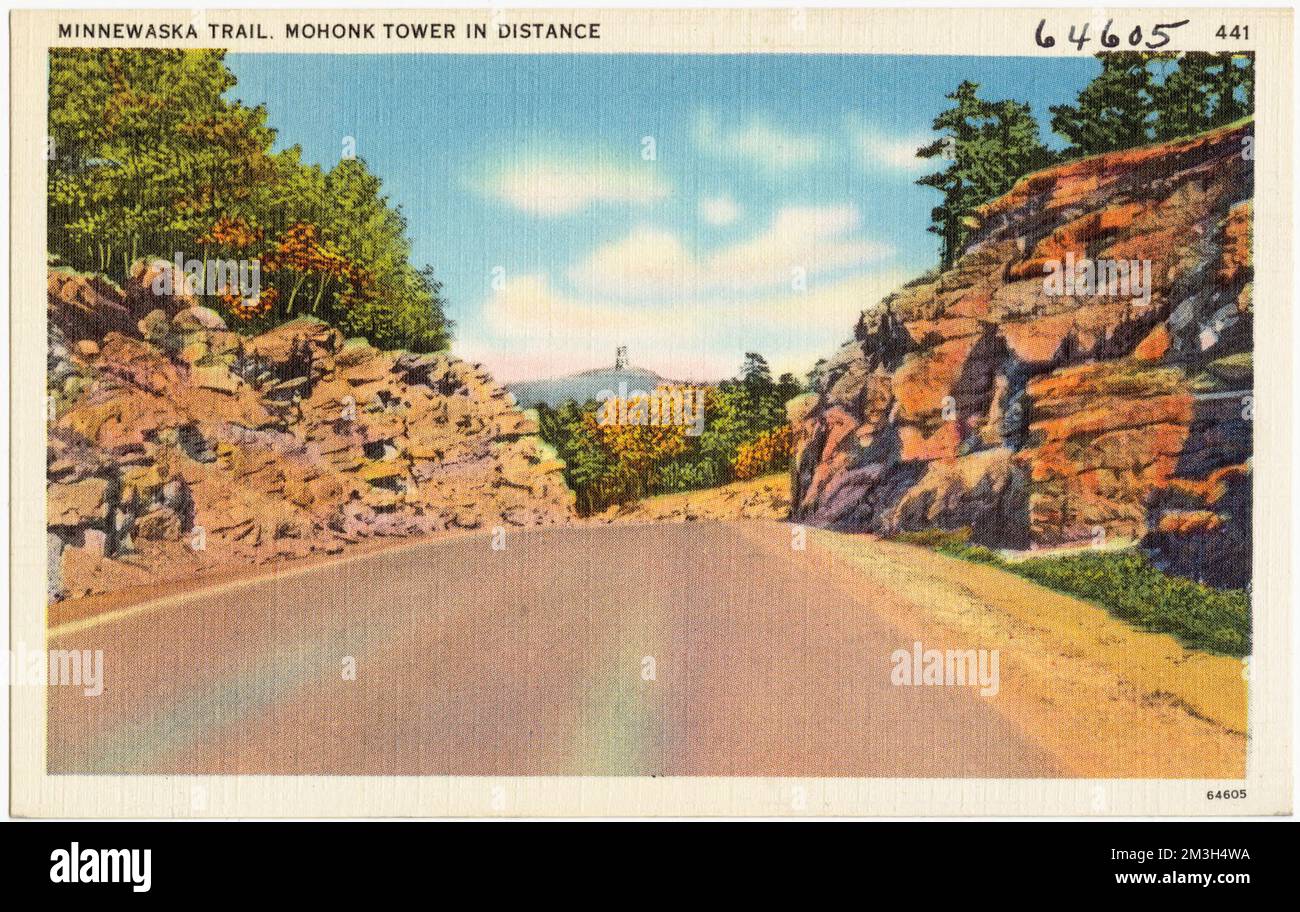 Sentier Minnechaska. Mohawk Tower in distance , montagnes, Tichnor Brothers Collection, cartes postales des États-Unis Banque D'Images