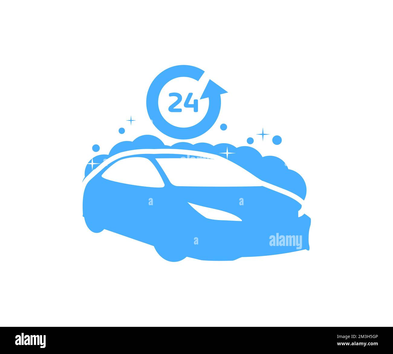 Car Wash concept, 24 heures, conception du logo Automotive Cleaning. Nettoyage et polissage automatiques. Lavage de voiture extérieur avec motif et illustration de vecteur de savon en mousse. Illustration de Vecteur