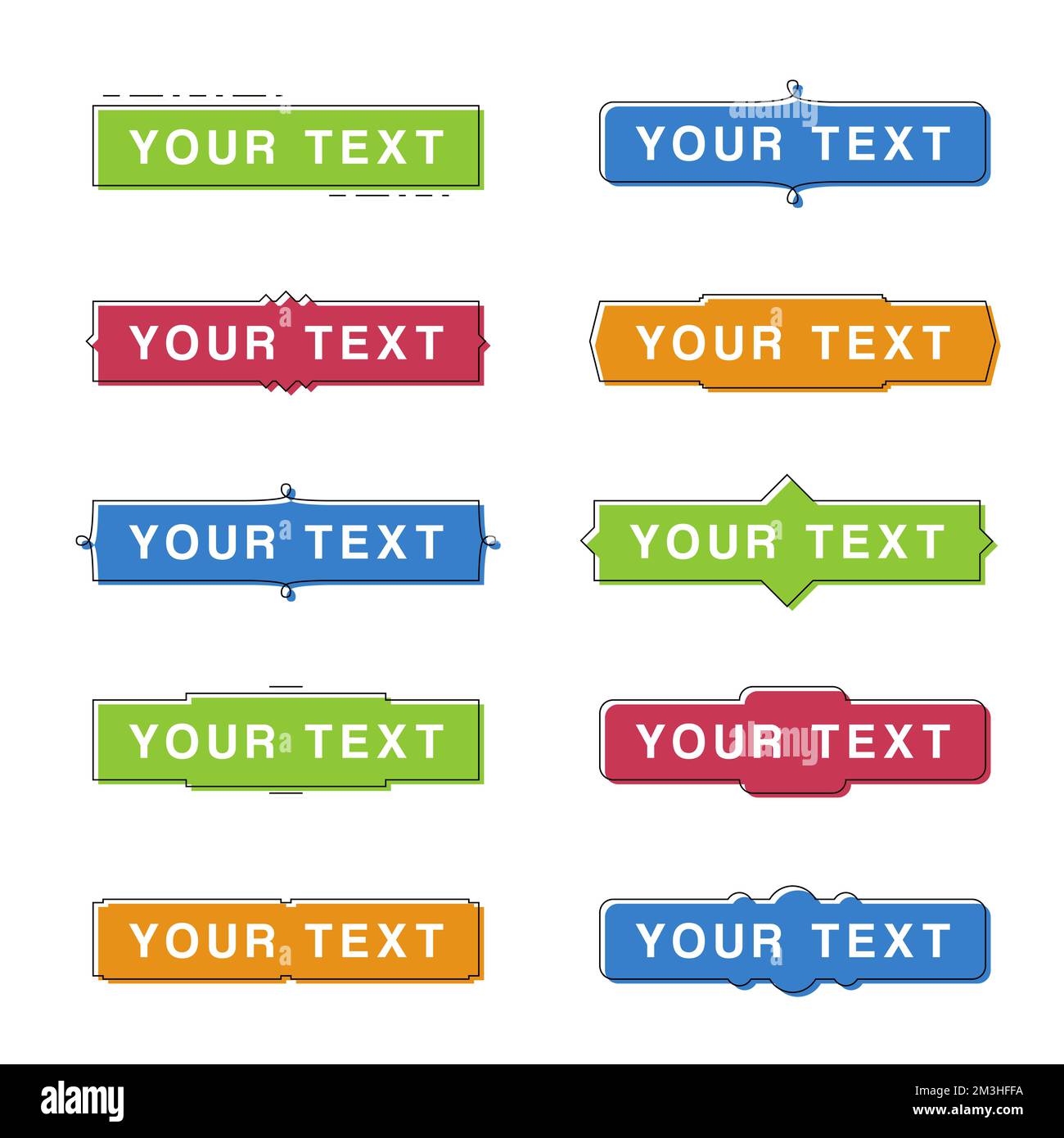 Bloc de texte. Bordure de texte rectangulaire pour le titre du site Web. Modèle de cadre de ligne avec espace de copie et arrière-plans colorés. Illustration de Vecteur