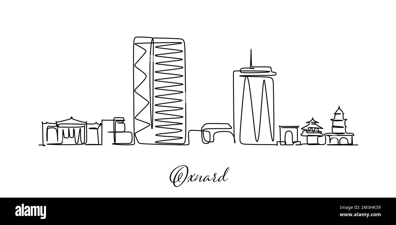 Résumé Oxnard City Skyline, Californie, États-Unis. Un dessin de ligne continu pour le voyage et le tourisme Illustration de Vecteur