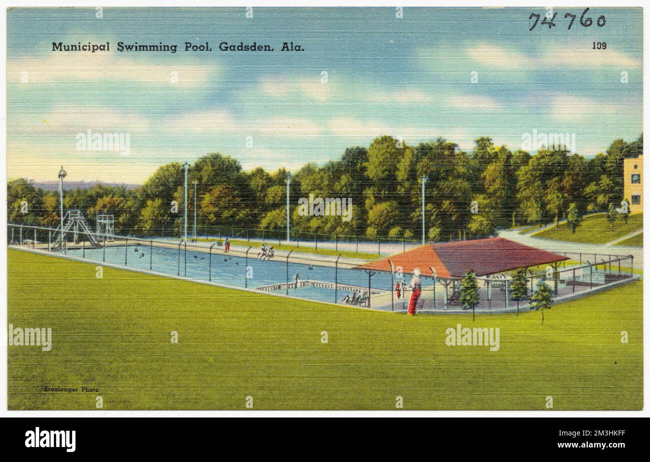 Piscine municipale, Gadsden, Ala , Installations sportives et récréatives, Collection Tichnor Brothers, cartes postales des États-Unis Banque D'Images