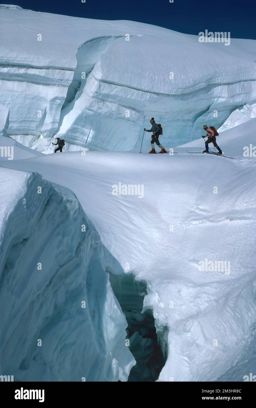 Skieurs alpins de haut niveau sur le chemin du sommet en hiver Oberland bernois en suisse Banque D'Images