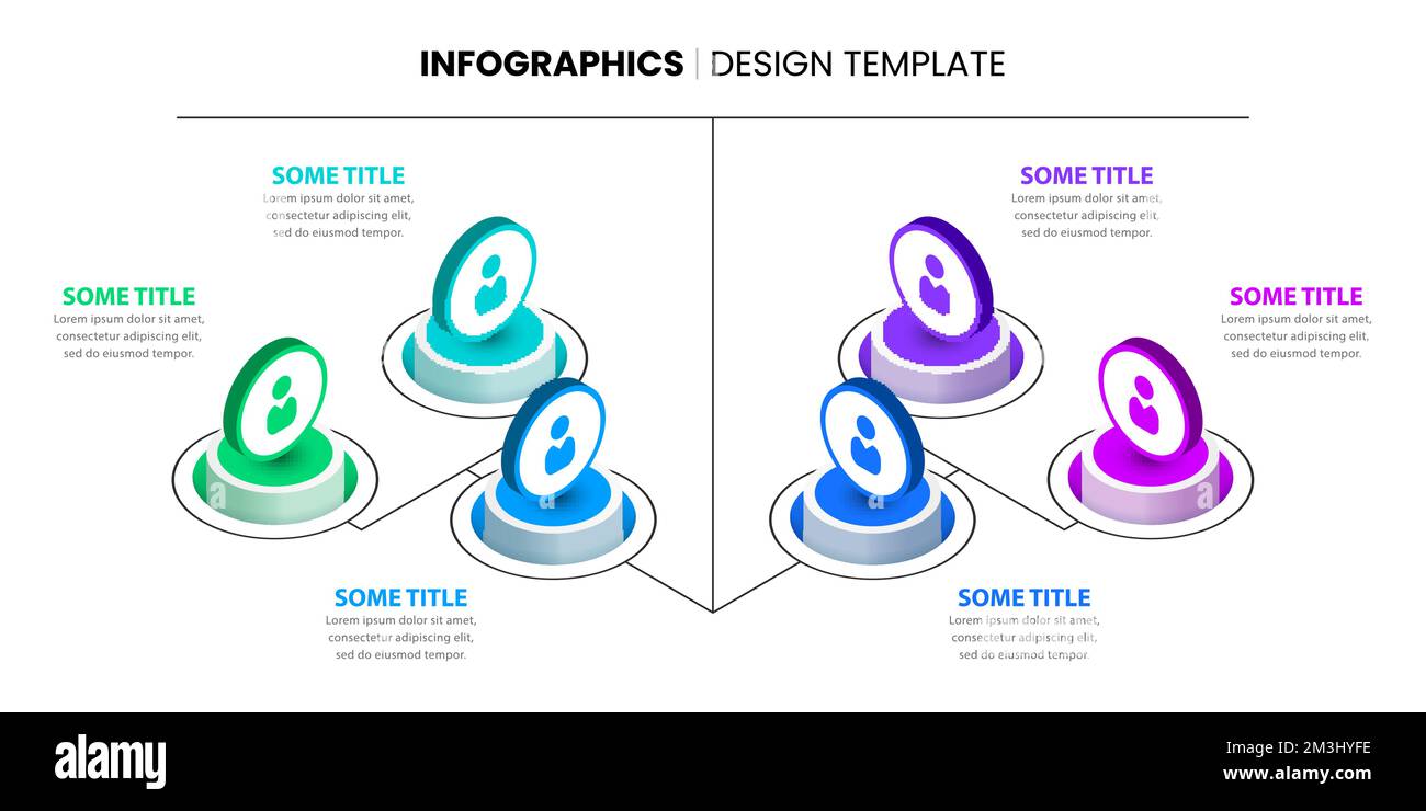 Modèle d'infographie avec icônes et 6 options ou étapes. Colonnes isométriques. Peut être utilisé pour la mise en page de flux de travail, le diagramme, la bannière, la conception Web. Illustration vectorielle Illustration de Vecteur