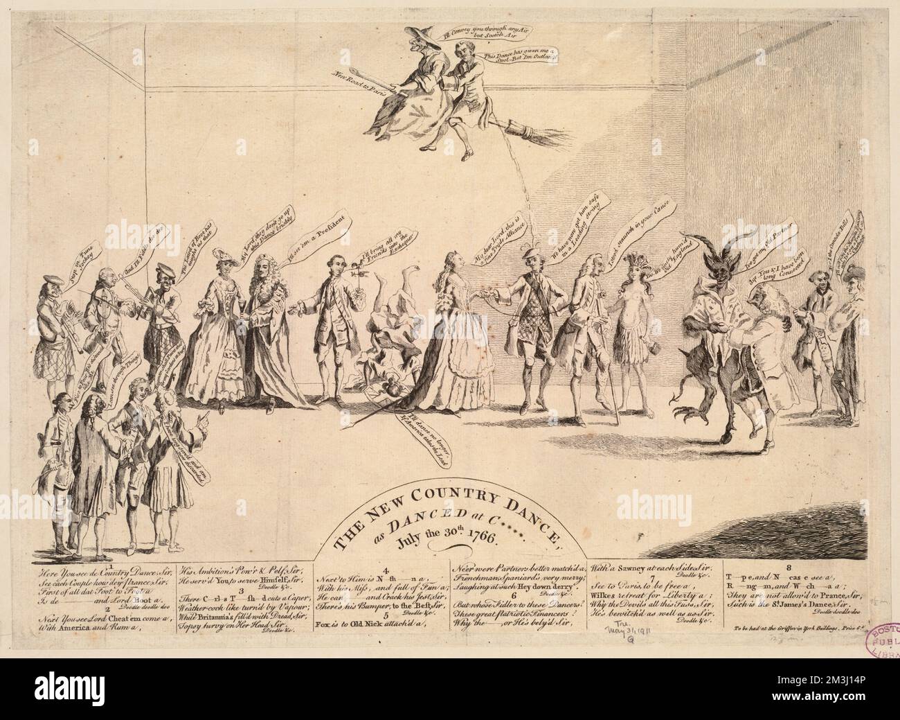 La nouvelle danse de pays, comme la danse à C****. Juillet 30th, 1766 , politique et gouvernement, danse, danseurs, Caractère symbolique Britannia, Indiens d'Amérique du Nord, États-Unis, Histoire, Révolution, 1775-1783, George III, roi de Grande-Bretagne, 1738-1820, Wilkes, John, 1725-1797, Bute, John Stuart, comte de, 1713-1792, Hollande, Henry Fox, Baron, 1705-1774, Pitt, William, Comte de Chatham, 1708-1778 Banque D'Images