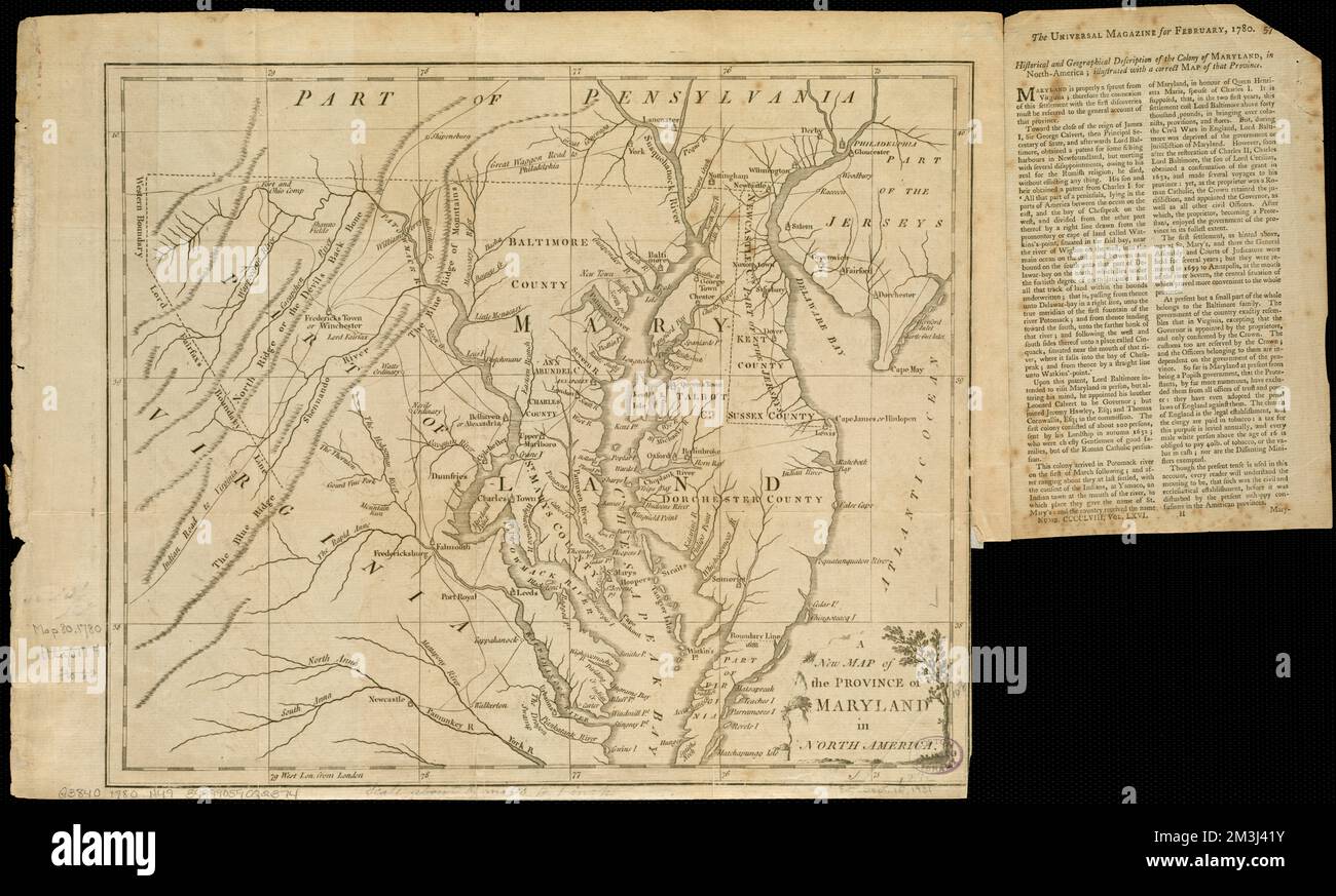 Une nouvelle carte de la province du Maryland en Amérique du Nord , Maryland, cartes, travaux tôt à 1800, Delaware, cartes, travaux tôt à 1800 Norman B. Leventhal Map Center Collection Banque D'Images