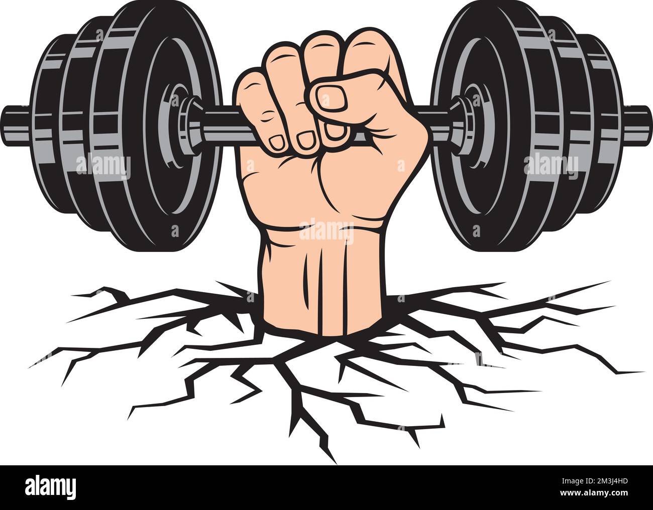 Main tenant Dumbbell (Barbell). Salle de sport, Bodybuilding ou Sport Design. Icône motivation. Illustration vectorielle. Illustration de Vecteur