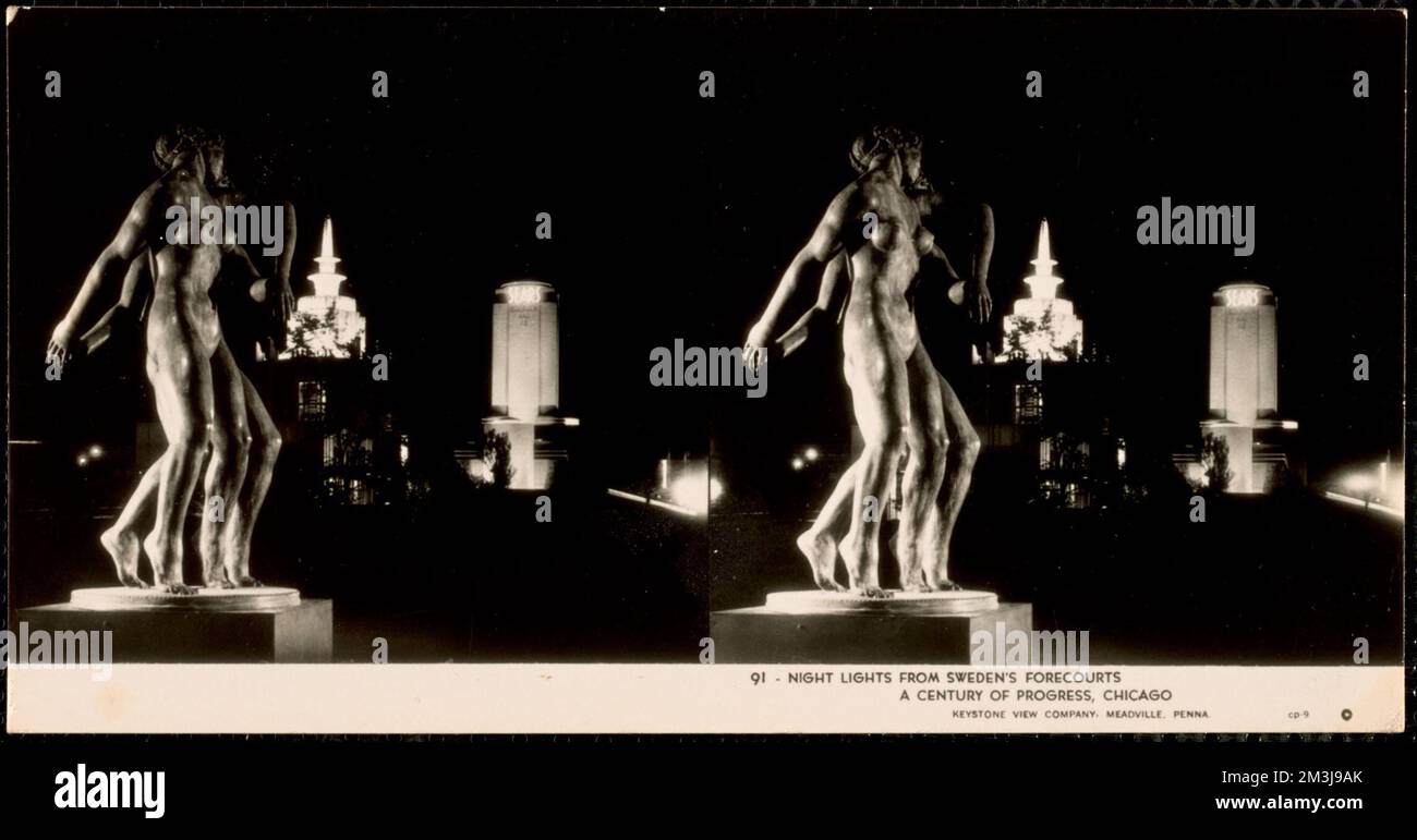 Lumières de nuit pour les parecourts de Suède , foules, Sculpture, Century of Progress exposition internationale 1933-1934 : Chicago, Illinois. Banque D'Images