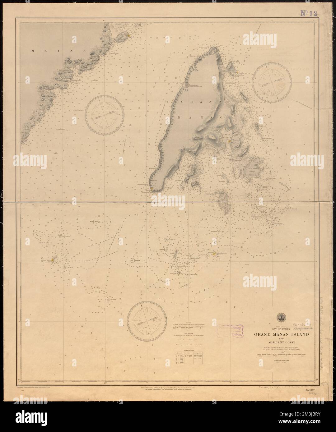 Amérique du Nord, baie de Fundy, île Grand Manan et côte adjacente : d'après les relevés effectués par l'amirauté britannique en 1855 et par les États-Unis Relevé des côtes et géodétiques en 1886 , côtes, Maine, cartes, côtes, Nouveau-Brunswick, Île Grand Manan, cartes, cartes marines, Nouveau-Brunswick, Île Grand Manan, île Grand Manan N.-B., cartes Norman B. Leventhal Map Centre Collection Banque D'Images