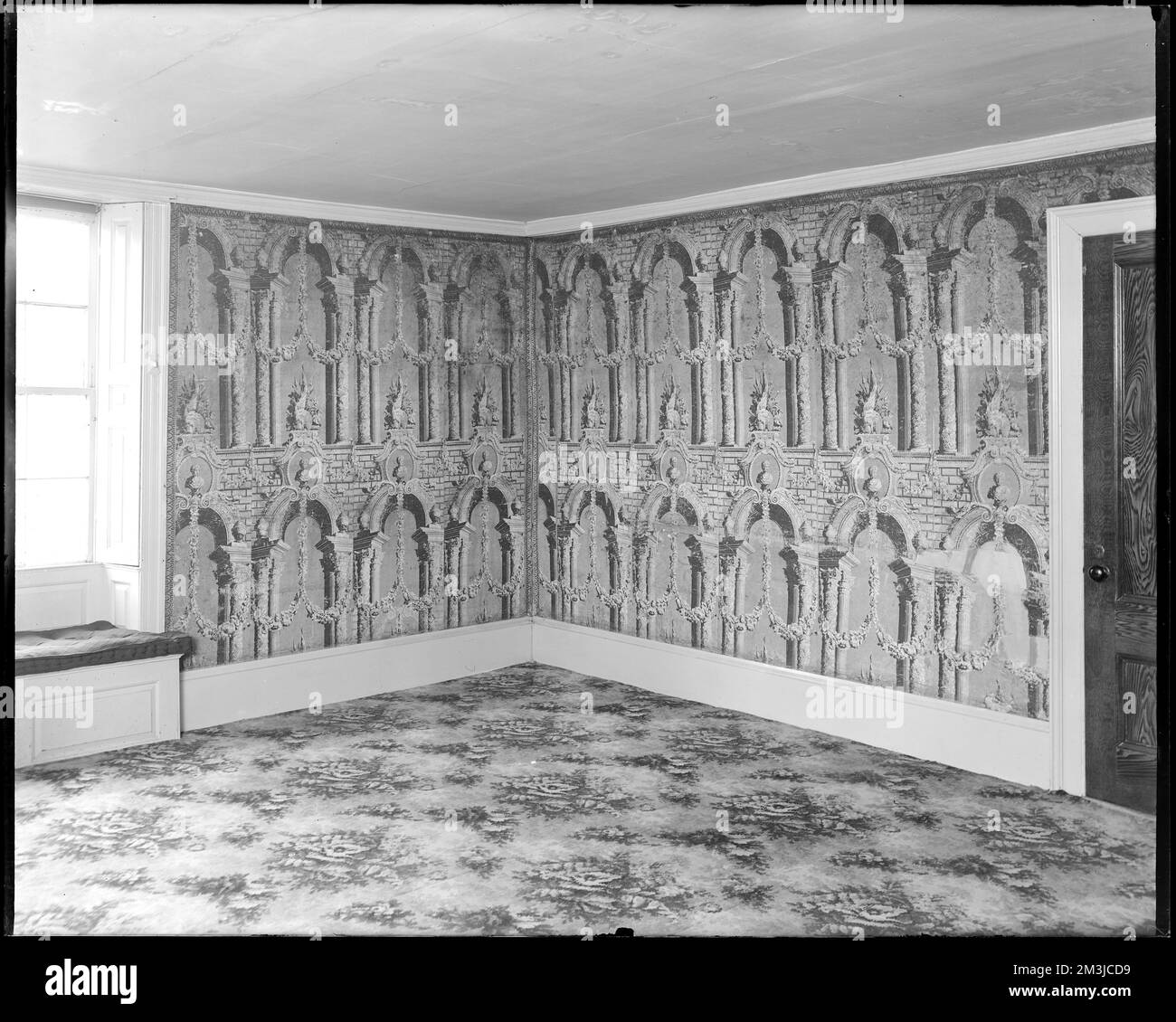 Andover du Nord, maison Johnson, intérieur avec papier peint , Maisons, intérieurs, Fonds d'écran. Collection de négatifs sur plaque de verre de Frank cousins Banque D'Images