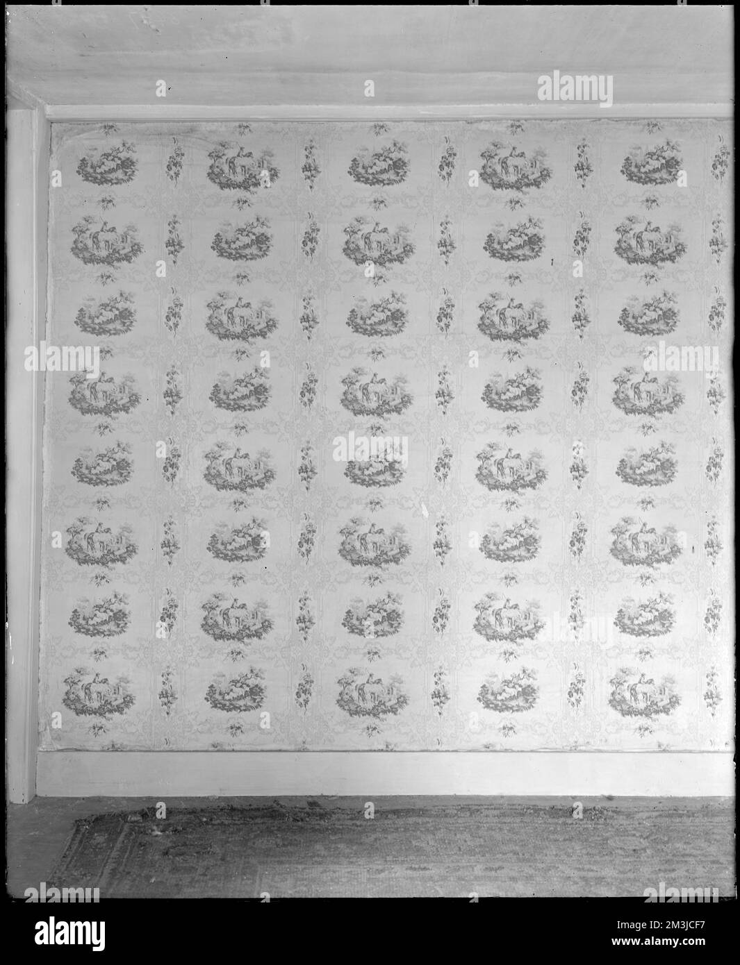 Andover du Nord, maison Phillips, détail intérieur, papier peint, 1835 , Maisons, intérieurs, Fonds d'écran. Collection de négatifs sur plaque de verre de Frank cousins Banque D'Images