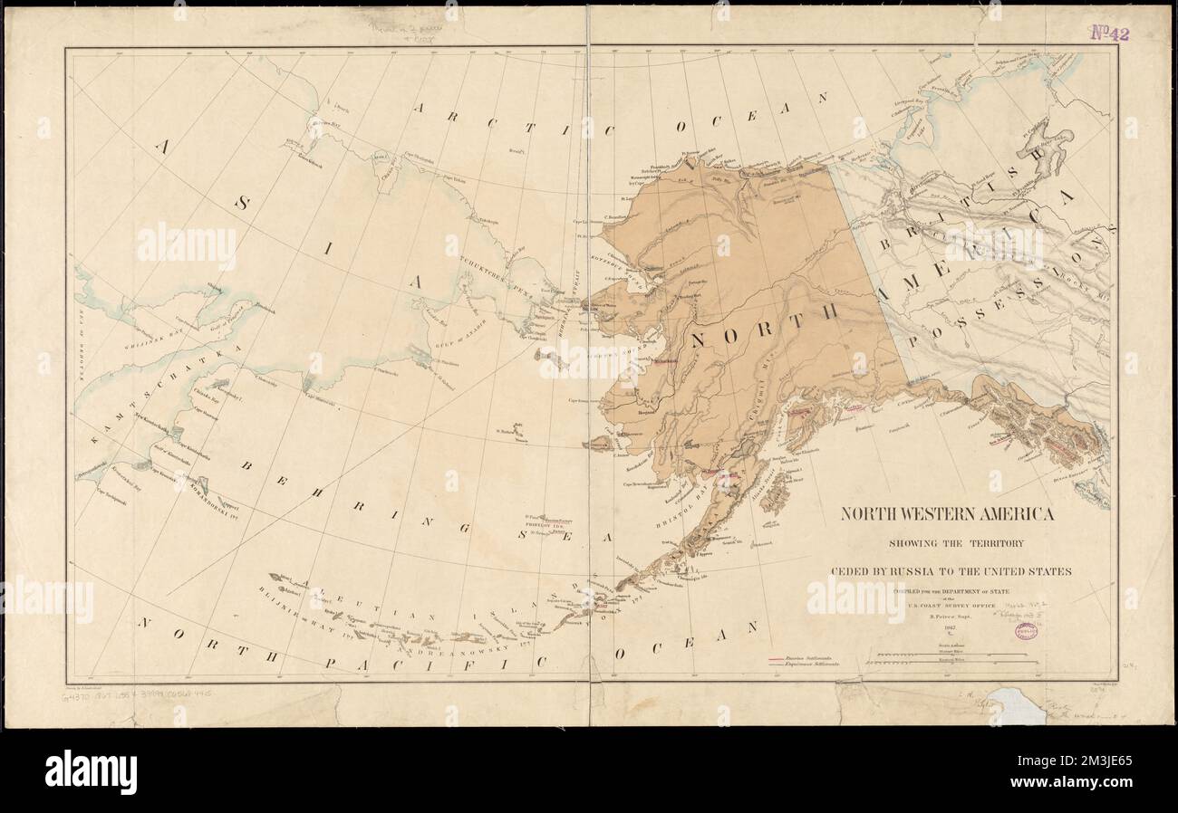 Amérique du Nord-Ouest montrant le territoire cédé par la Russie aux États-Unis , Alaska, cartes Norman B. Leventhal Map Center Collection Banque D'Images