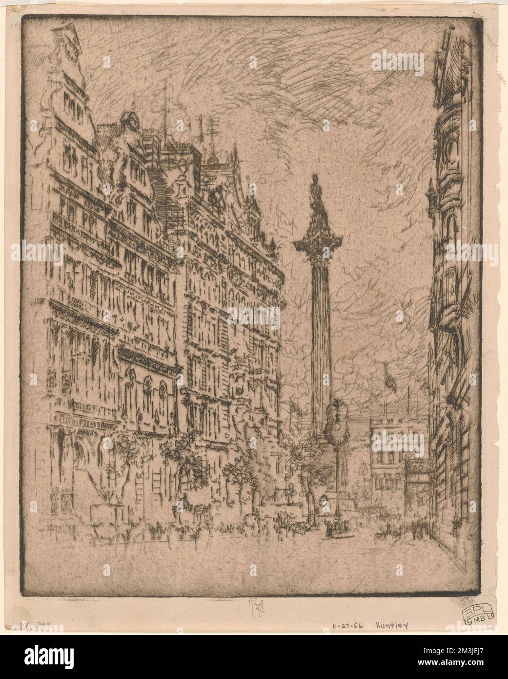 Avenue Northumberland , Monuments et monuments commémoratifs, colonnes, rues, villes, Nelson, Horatio Nelson, Viscount, 1758-1805. Joseph Pennell (1857-1926). Impressions et mises en plan Banque D'Images